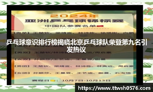 乒乓球意识排行榜揭晓北京乒乓球队荣登第九名引发热议